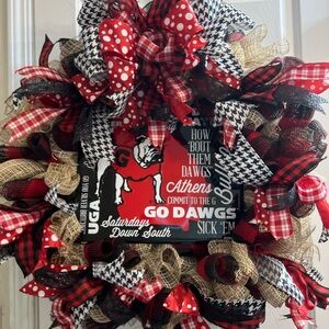 Festive Bulldog Wreath with Red and Black Accents 26" wreath